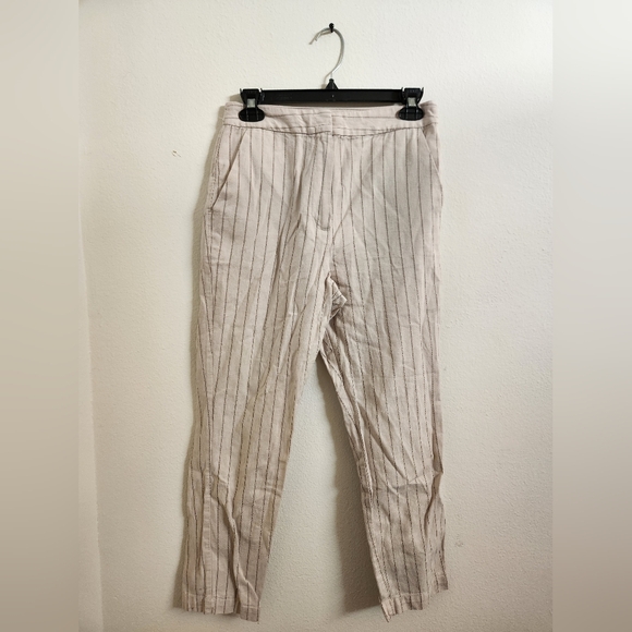ASOS Pants - ASOS Women's Vertical Striped Dress Pants Striaght Leg Beige Linen Blend Size 4